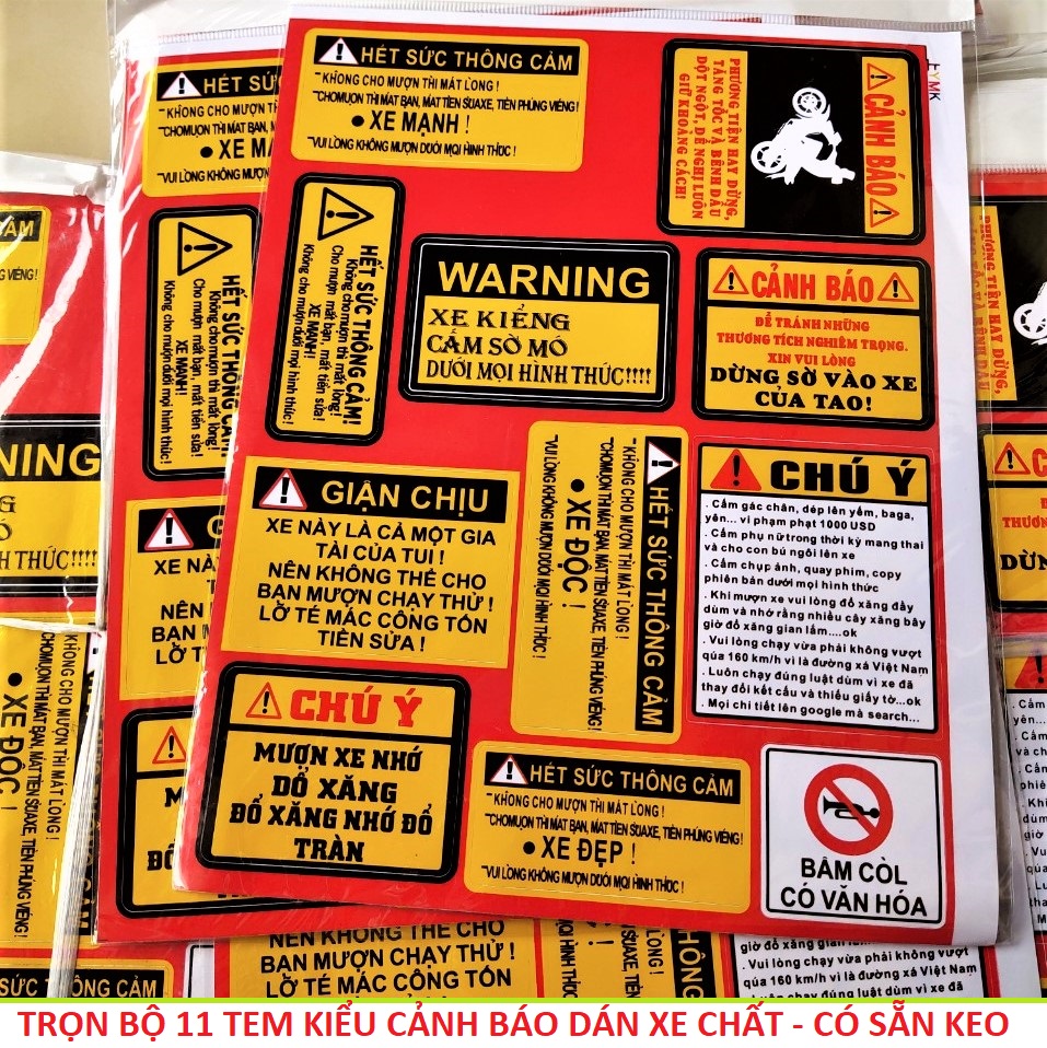 ĐỀ CAN DÁN XE CẢNH BÁO TRỌN BỘ 11 TEM DÁN , TEM DÁN XE , DECAL DÁN XE , ĐỒ CHƠI XE MÁY, PHỤ KIỆN ĐỘ XE MÁY , TEM TRANG TRÍ XE MÁY XE ĐIỆN