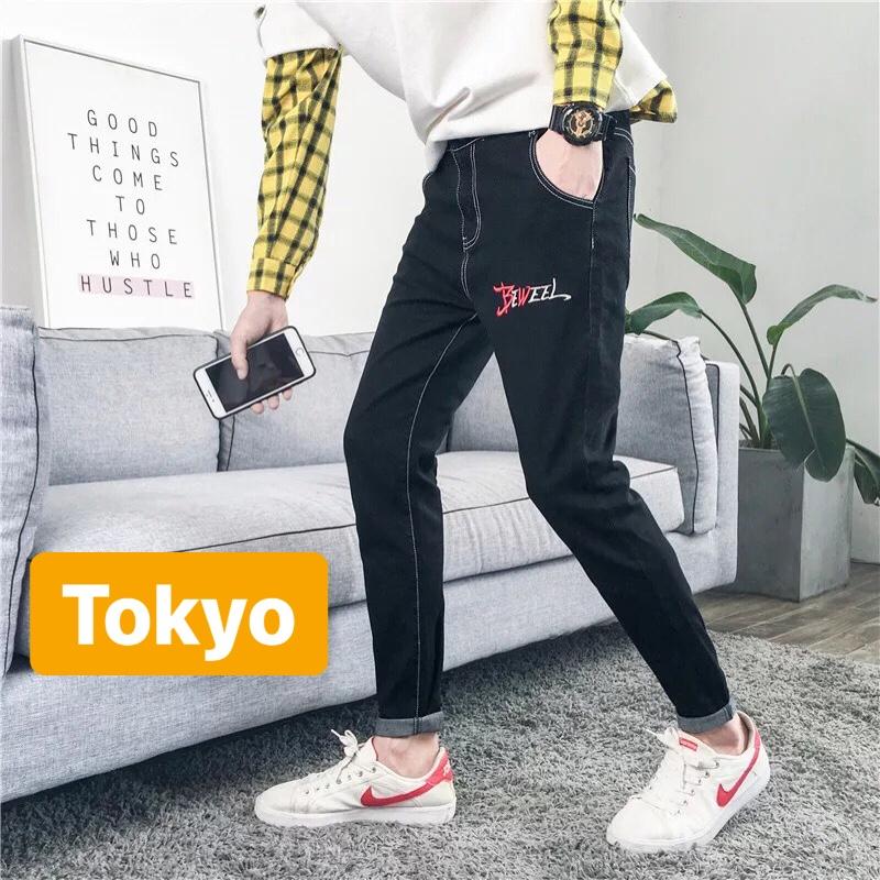 QUẦN JEAN NAM CHẤT BÒ ĐEN THÊU CHỮ NỔI HÀN QUỐC CJ-2020 - TOKYO FASHION