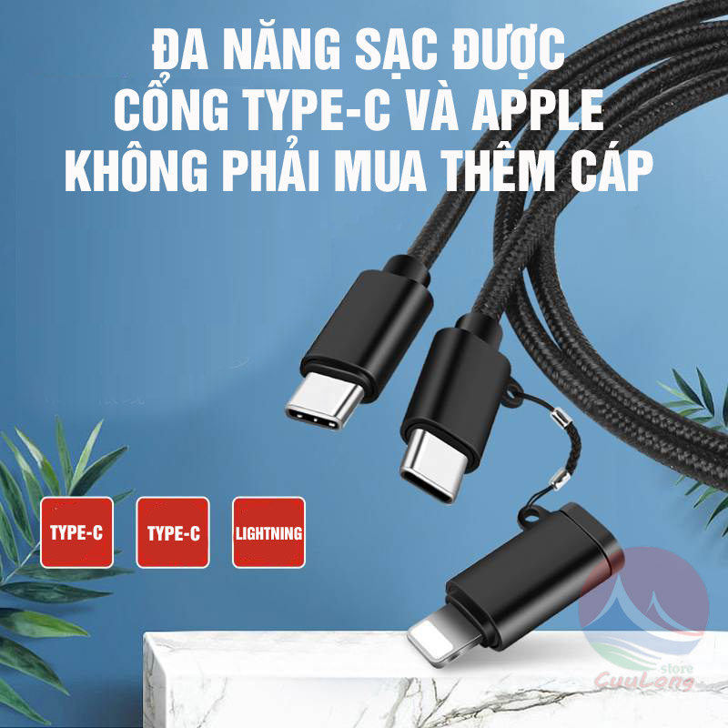 Cáp Sạc Nhanh PD Type-C Lightning Đa Năng 2 Trong 1 Bọc Dù Cao Cấp cáp usb-c android samsun xiaom iPhon XR XS 11 12 13 14 Pro Max CuuLongstore
