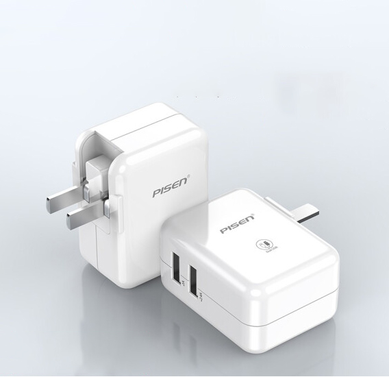 Cốc sạc 2 cổng Pisen TS-C070 tích hợp 1 USB 1A và 1 USB 2.4A - thiết kế chân gập tiện lợi (Trắng) Nhất Tín Computer