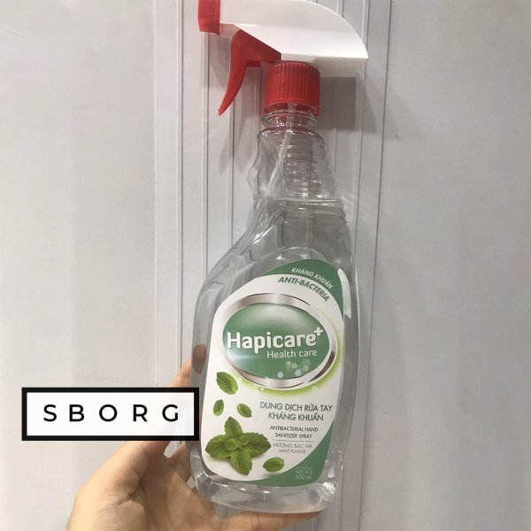 Xịt rửa tay khô Hapicare dung dịch sát khuẩn tay chai xịt có vòi 500ml hương trà xanh và bạc hà SBORG shop
