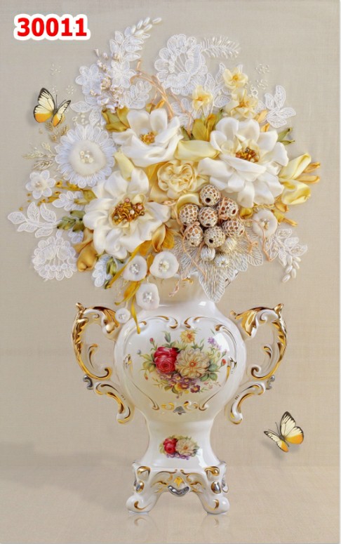 Tranh bình bông hoa 3d trang trí nhà cửa phòng khách phòng ngủ giá rẻ đẹp chất liệu decal pp keo sẵn bóc dán PA