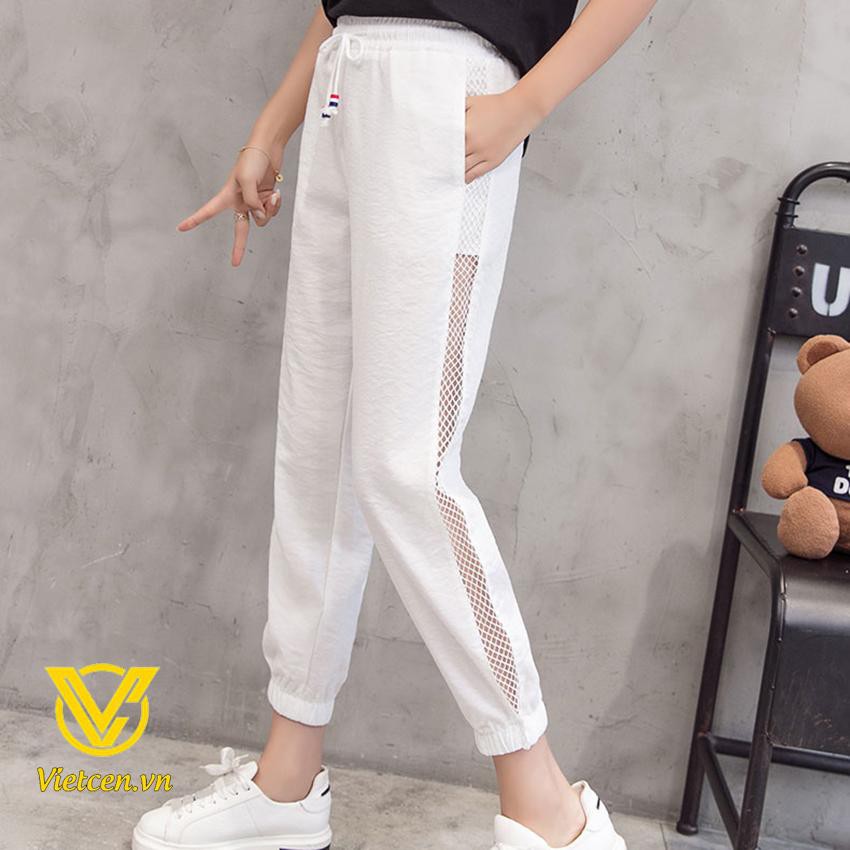Quần Jogger Nữ Phối Lưới Sườn Cá Tính Mạnh Mẽ
