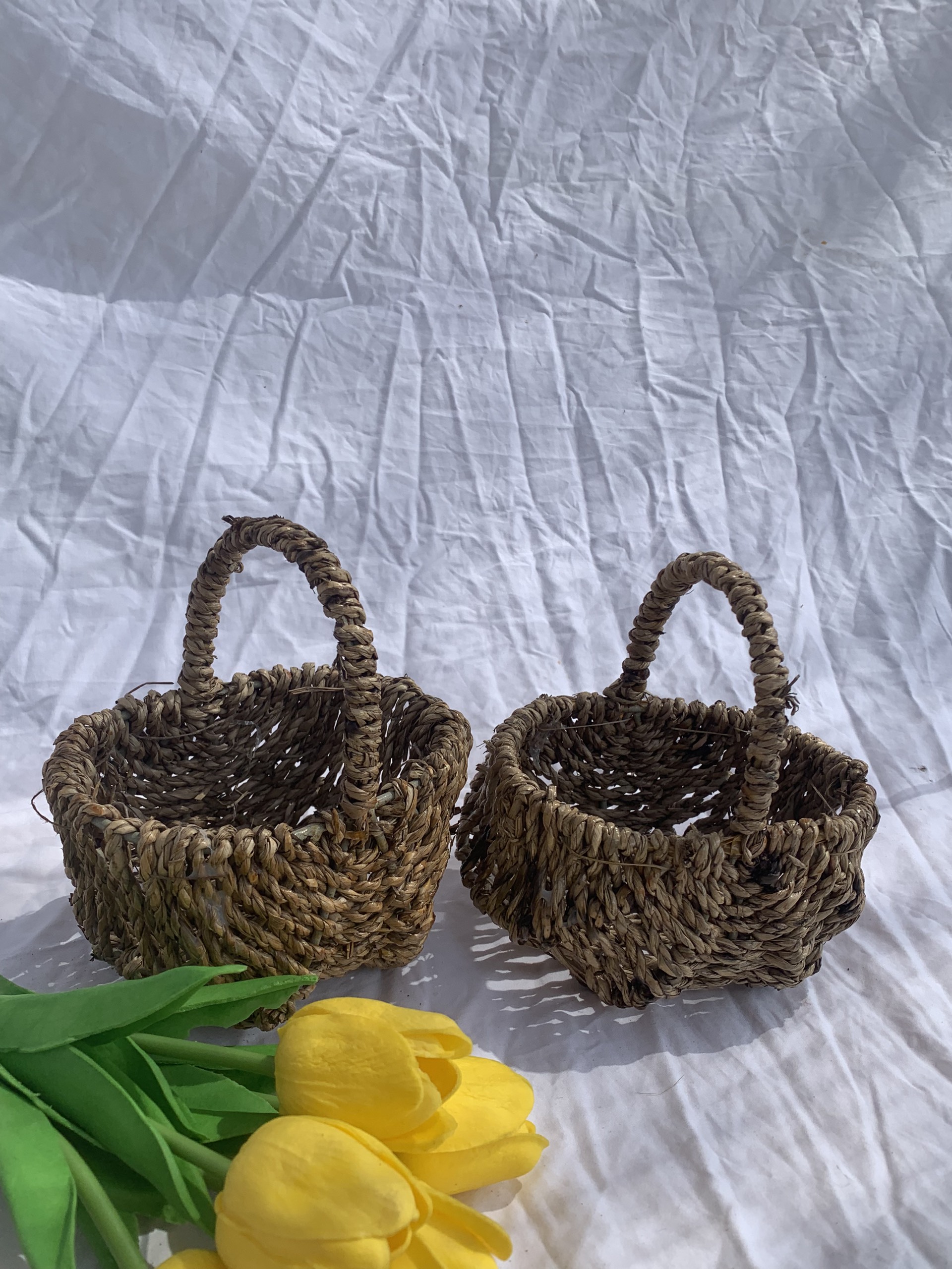Giỏ cói Mini decor studio, đựng chậu hoa nhỏ trang trí