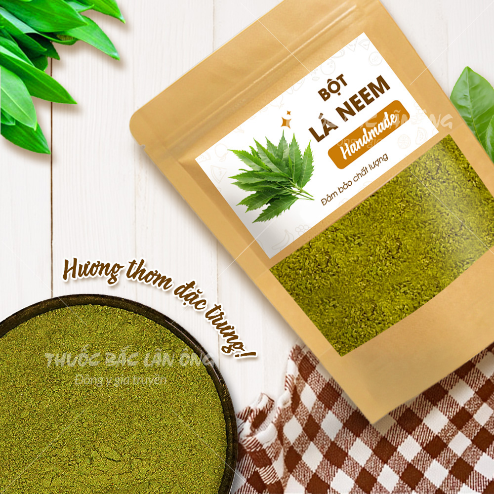 Bột lá neem Ẩn Độ 100g, bột lá vông nem, nguyên chất, thơm mịn, dùng đắp mặt dưỡng da - Lãn Ông