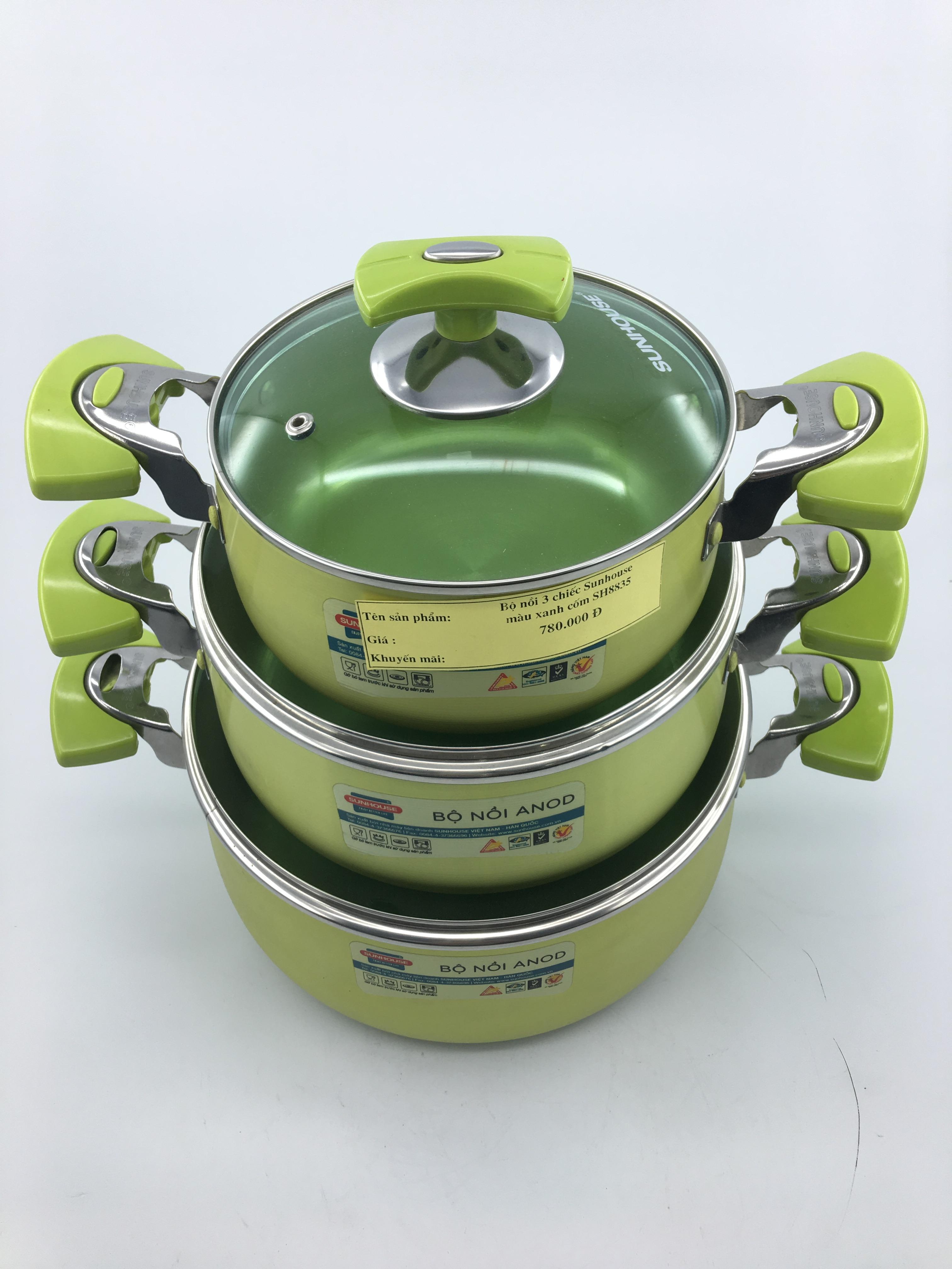 Bộ nồi Anod 3 chiếc màu anh cốm Sunhouse SH8835