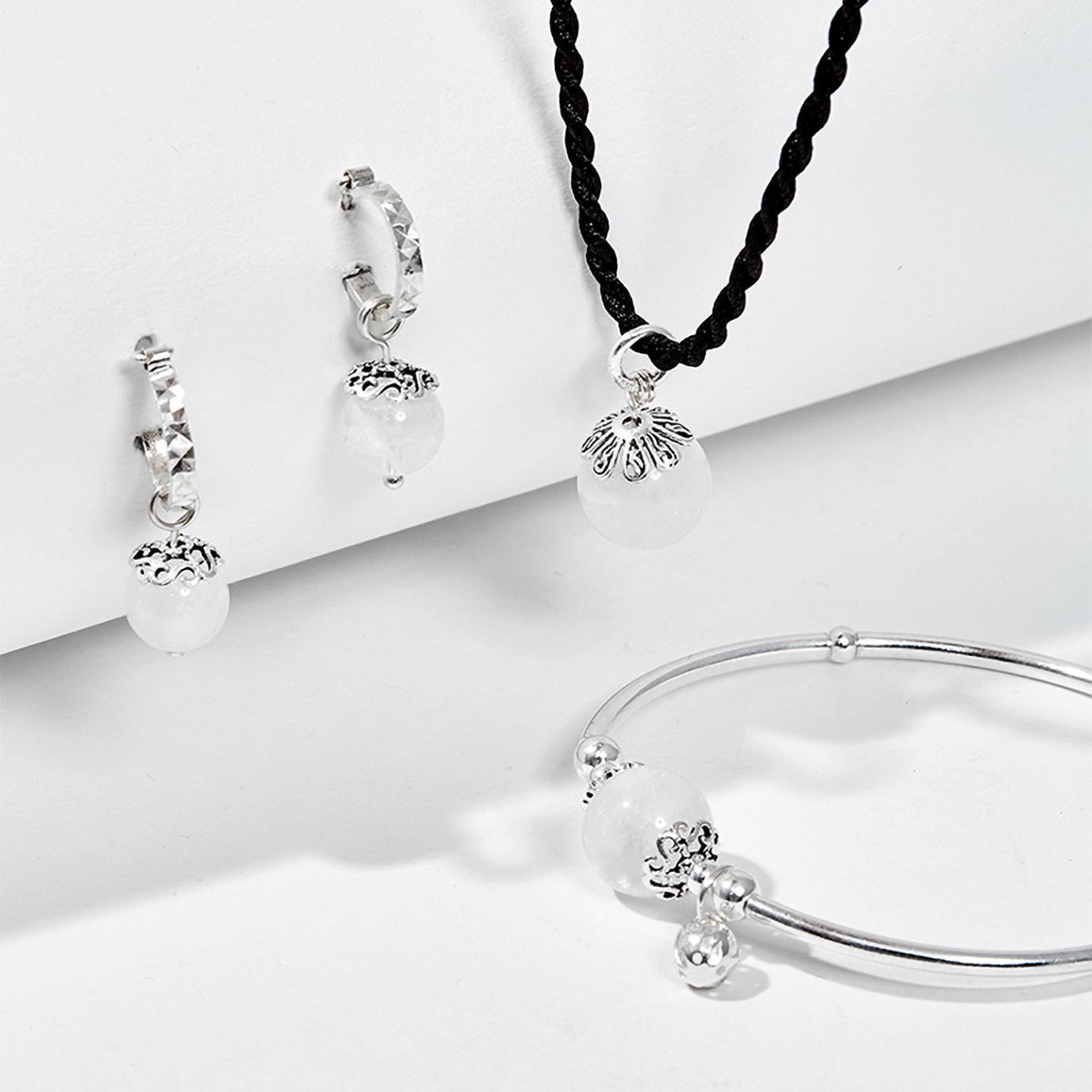 Bộ Trang Sức Đá Thiên Nhiên Thạch Anh Trắng Mệnh Kim Thủy - Ngọc Qúy Gemstones