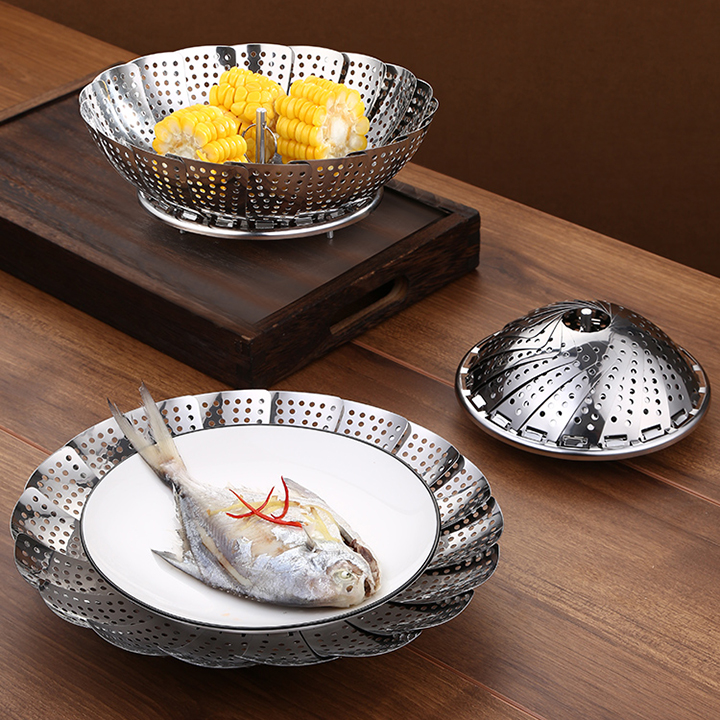 Xửng hấp vỉ hấp inox gấp gọn thông minh Nhật Bản