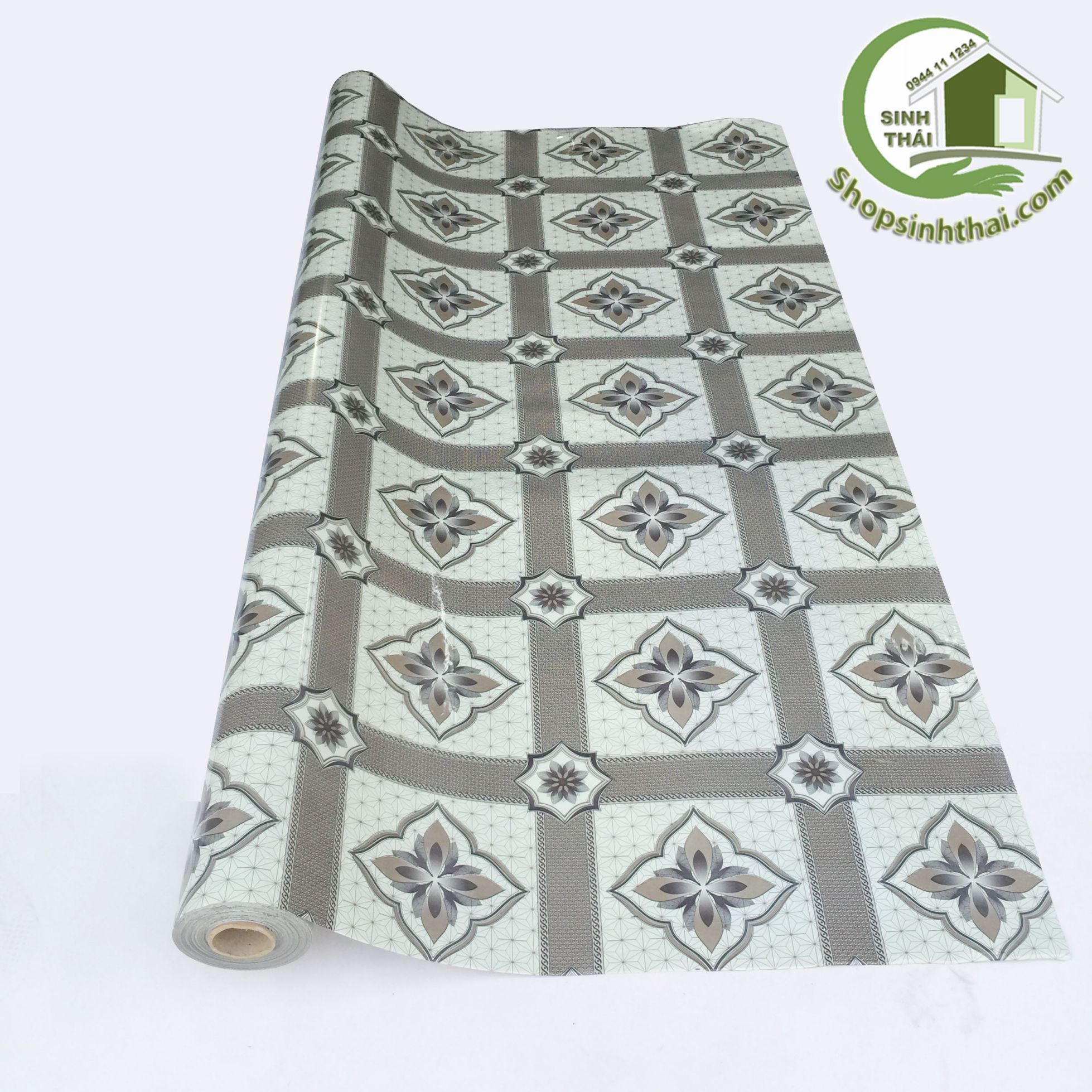 [HCM]Thảm simili lót trải sàn hoa bốn cánh màu nâu - thảm nhựa pvc - 1m² - khổ 1m
