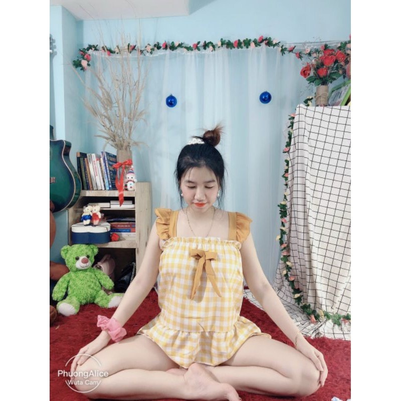 Đồ Bộ Caro đùi Nữ, mặc nhà dễ thương, 36 đến 57kg
