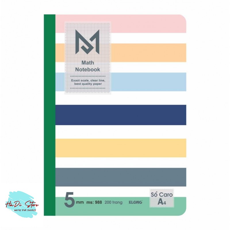 KLONG Sổ may Math Notebook CARO A4 - 200trang (MS:988)