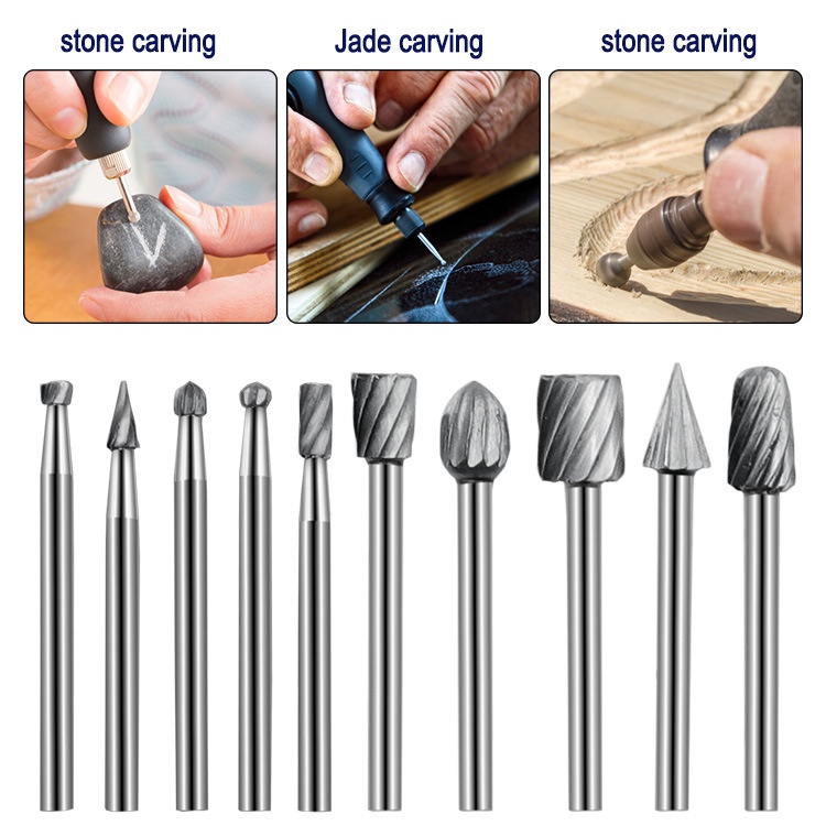 Bộ 10 đầu mũi phay mài khắc làm lũa gỗ đa năng - Mủi doa mài lũa mini cán 3mm / KANTOO SHOP