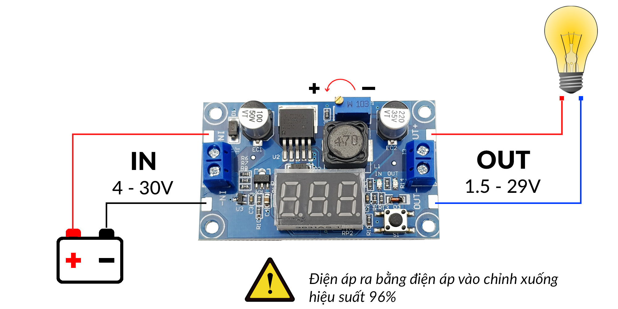 Mạch Giảm Áp DC LM2596 có hiển thị