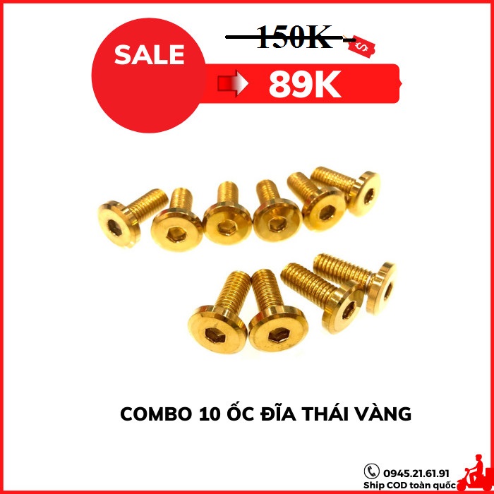 Ốc đĩa đầu bằng 8x20 vàng thái hàng xịn