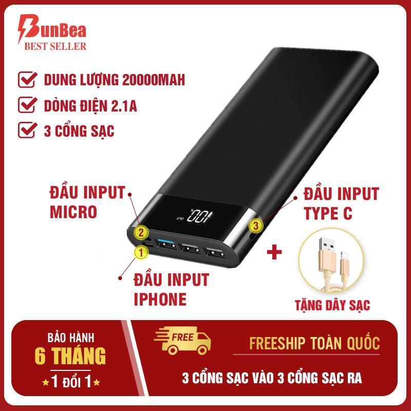 Giá Pin Sạc dự phòng chuẩn 20000mah 3 cổng input 3 cổng output dòng ra 2.1A sạc nhanh màn hình led hiển thị sac du phong 3 cổng sạc vào iphone, android, type c power bank sac du phong tương thích iphone, samsung, xiaomi, huawei,.... b7