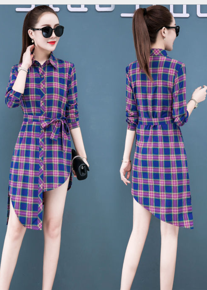 Váy Sơ Mi Lệch Tà Thắt Dây Eo Cá Tính DN067 Shop Mây Form Sơ Mi Dài