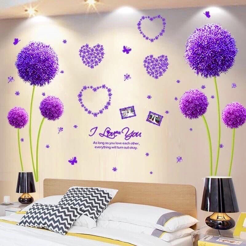 Decal dán tường tú cầu tím trang trí phòng khách, phòng ngủ(sẵn keo dán)