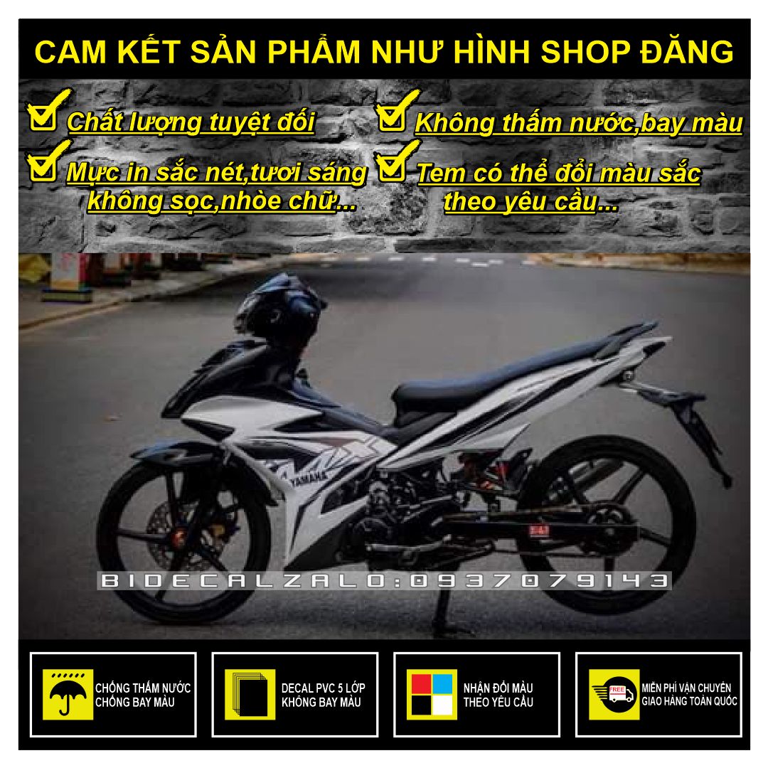 Freeship-- tem rời exciter 150 mx phối trắng đen