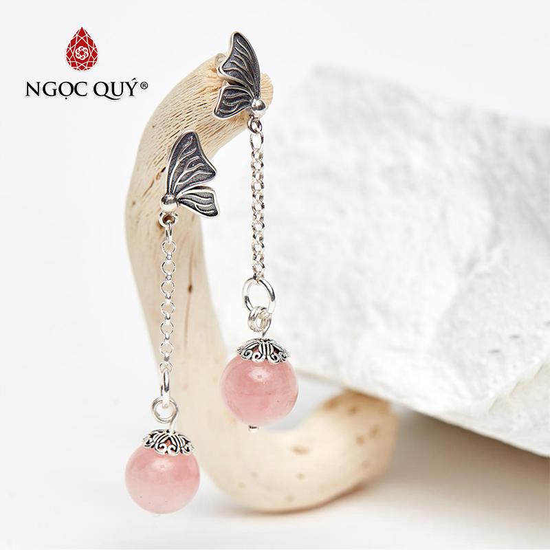 [HCM]Bông Tai Đá Thạch Anh Hồng 10mm Mệnh Hỏa Thổ - Ngọc Qúy Gemstones