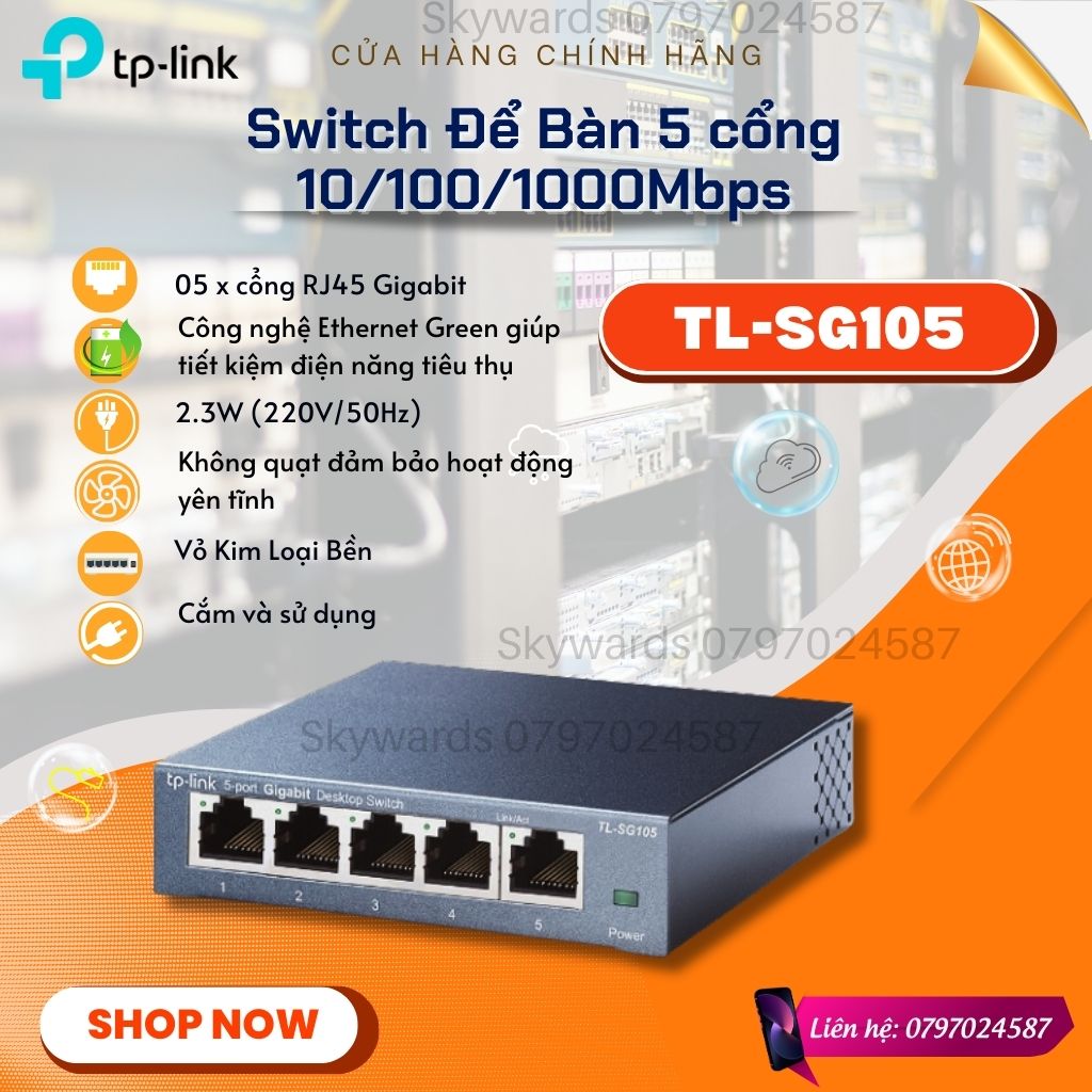 Switch 5 port gigabit tp-link tl-sg105 vỏ thép