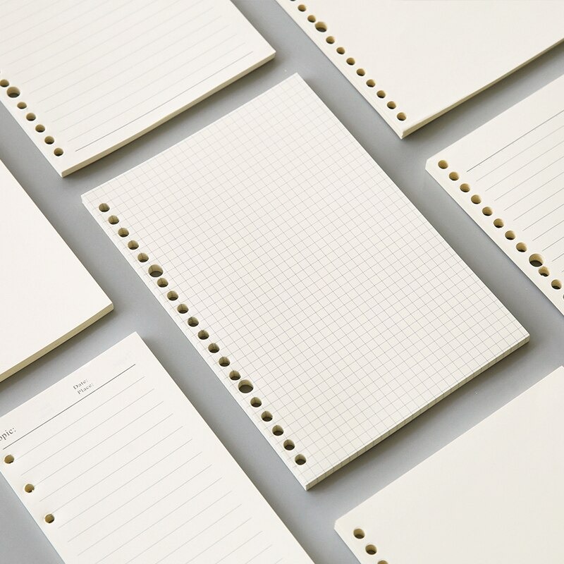 Tập 100 tờ giấy refill sổ Binder B5 (26holes) hoặc A4 (30 holes) - Caro - Dot grid - Lined