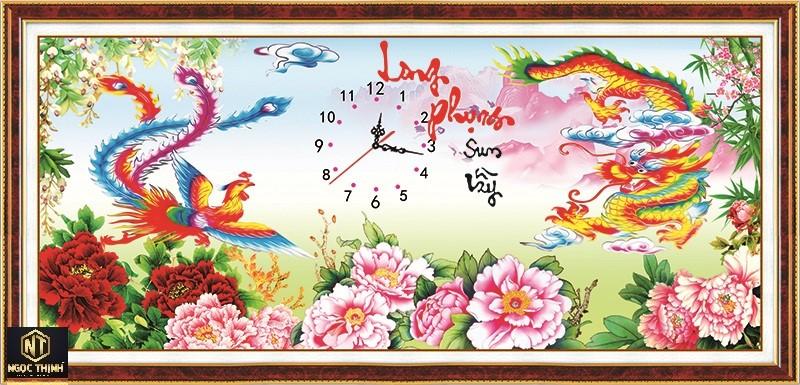 Tranh đính đá đồng hồ long phụng xum vầy vs067 kt:112x54cm giá rẻ