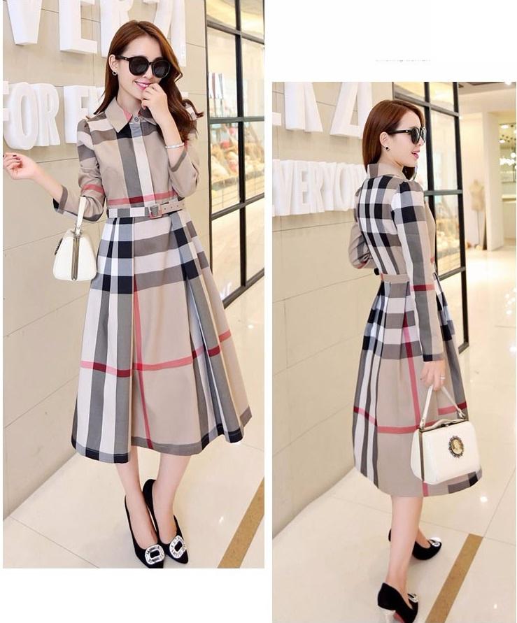 Đầm xòe kẻ caro dài tay - DX01 (Kem)