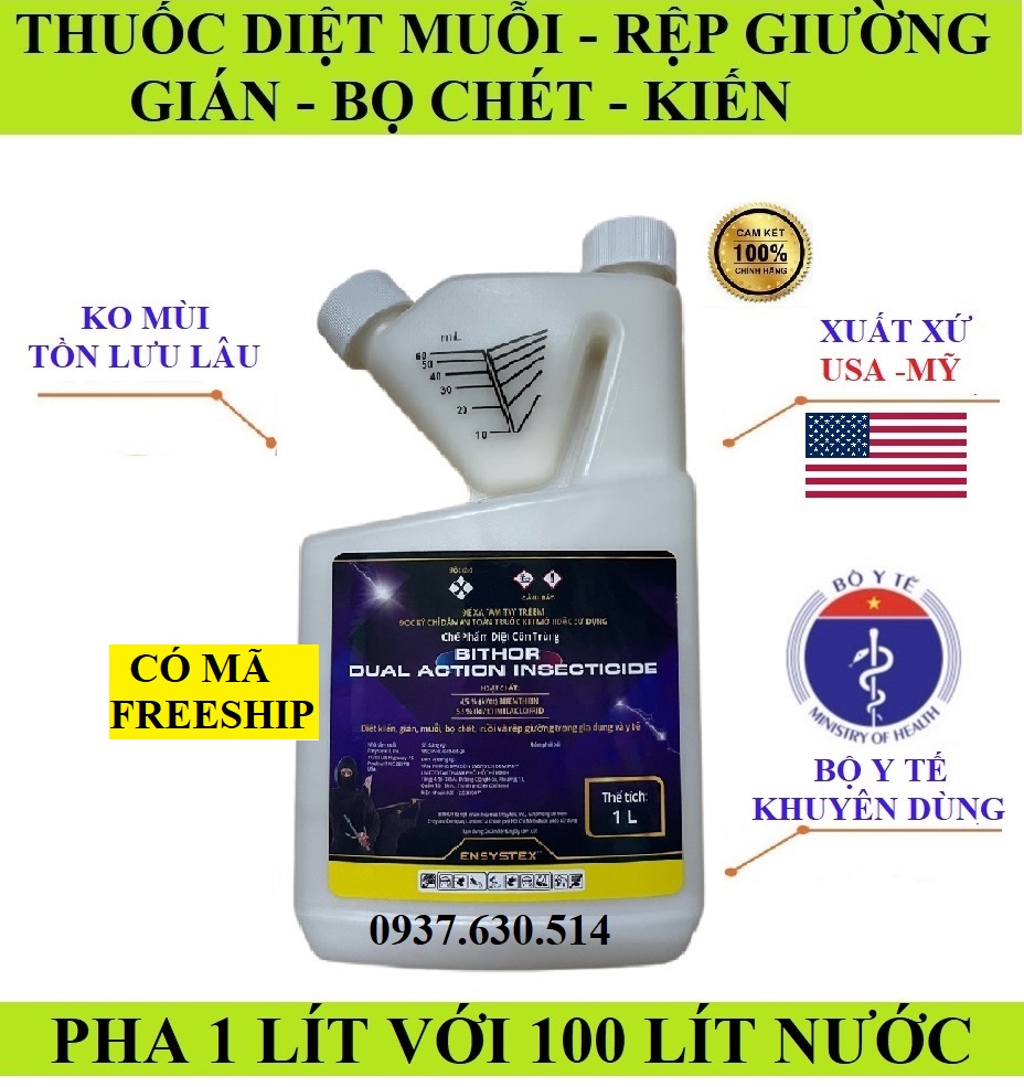 (Nhập Mỹ - Ko mùi)) Thuốc diệt muỗi, diệt rệp giường, diệt gián... BITHOR DUAL ACTION 1 lít
