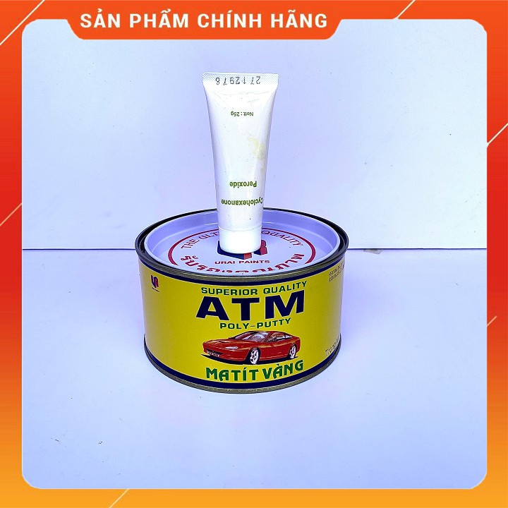 Bột bả ma tít vàng ATM nhập khẩu Thái Lan hộp 1kg kèm phụ gia - Bột bả sắt ô tô, kim loại