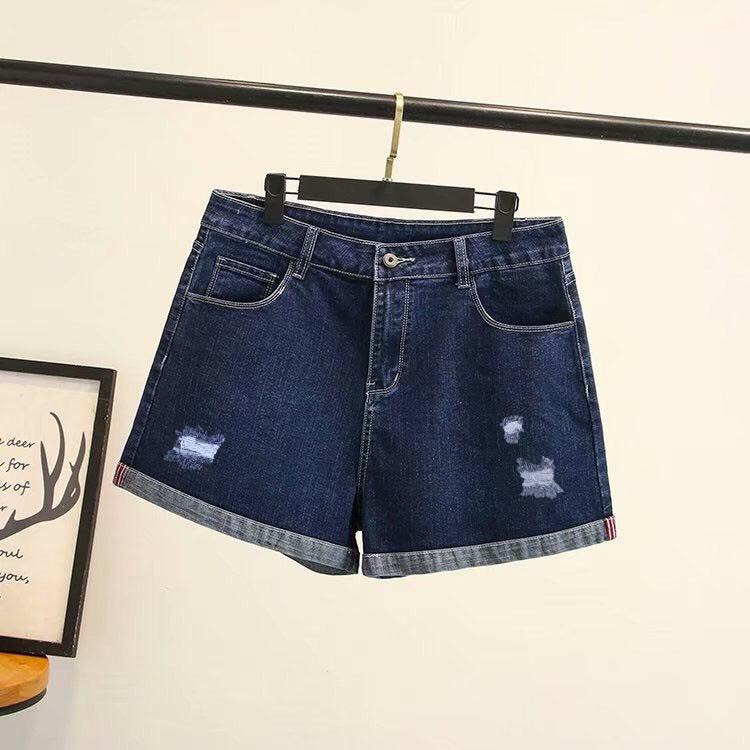 Quần jeans nữ đùi, quần short nữ co giãn lật lai màu: xanh đen, xanh biển