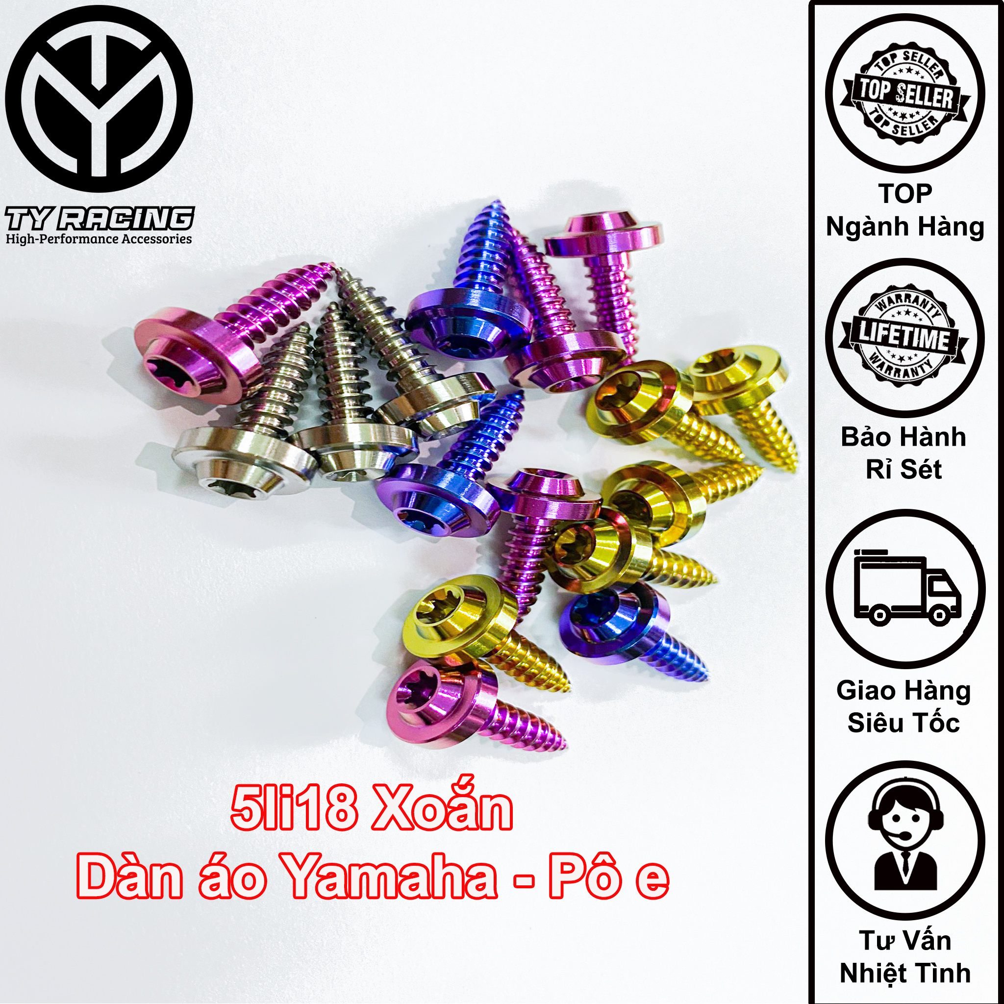 Ốc Titan 5li18 xoắn gắn dàn áo Yamaha Lọc gió xe ga chuẩn GR5 - TY Racing