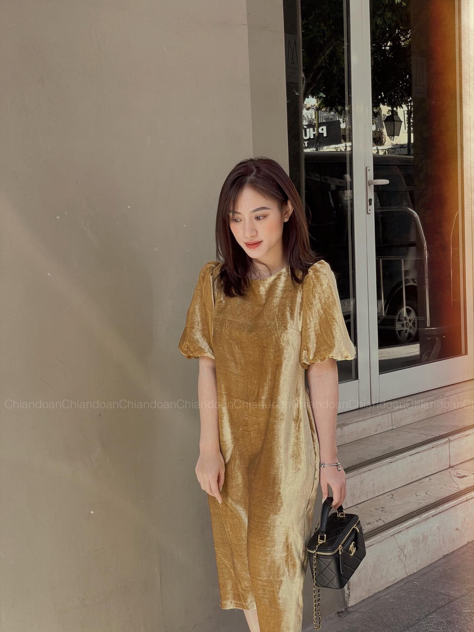 [CHIANDOAN ORDER] Váy Resy nhung tay phồng cách điệu