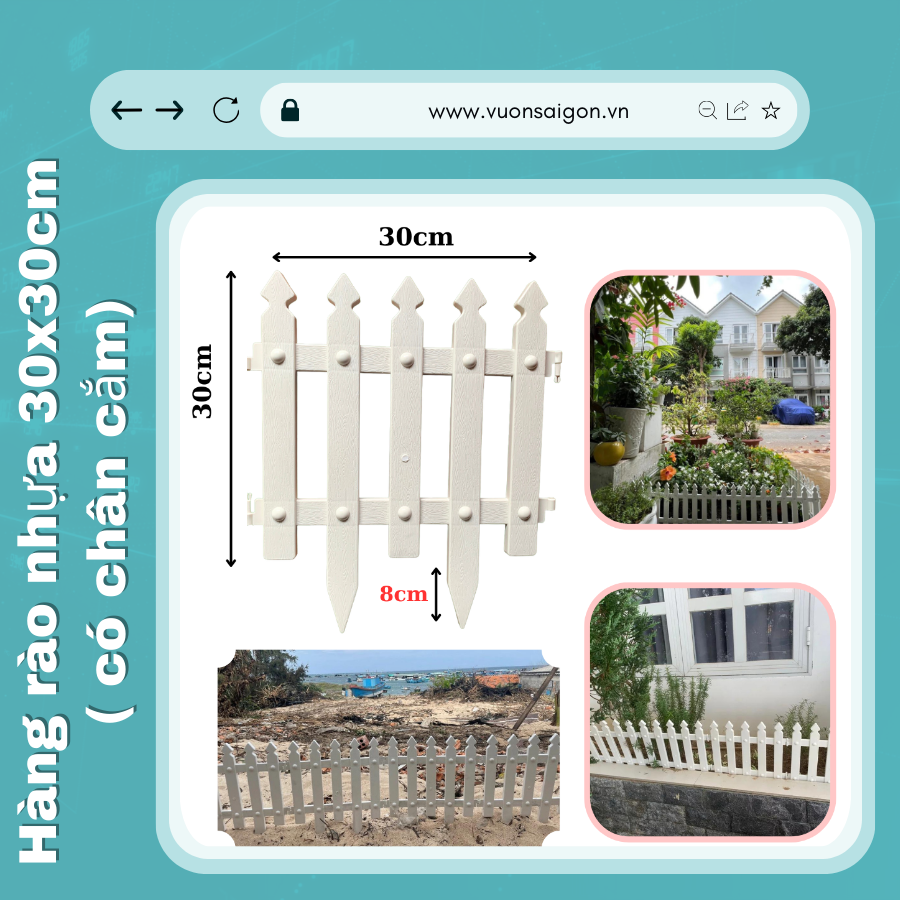 (Combo 2 miếng) Hàng rào nhựa đầu nhọn 30cm x 30cm có chân cắm trang trí sân vườn, giáng sinh (Vườn Sài Gòn)
