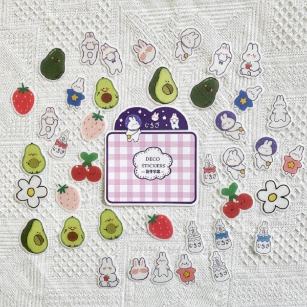 Bộ 40 miếng dán, Sticker trang trí sổ, đồ dùng cá nhân chú đề thú cưng và trái cây cực xinh xắn BAG U STC40