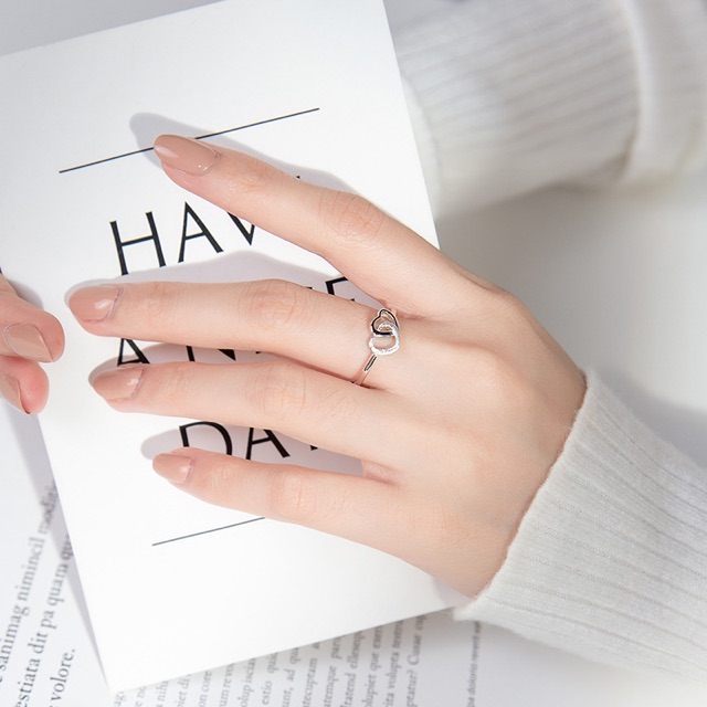 💘 NHẪN BẠC NỮ TRAI TIM LỒNG H.A.S SILVER 💘 S925 PHỦ BẠCH KIM FREESIZE 💘