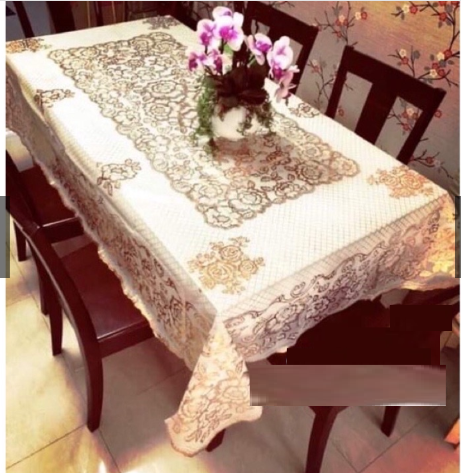 Khăn trải bàn rông 137cm dài 183cm- Khăn bàn chữ nhật- Khăn bàn hoa văn nhũ vàng cao cấp- Khăn trải bàn