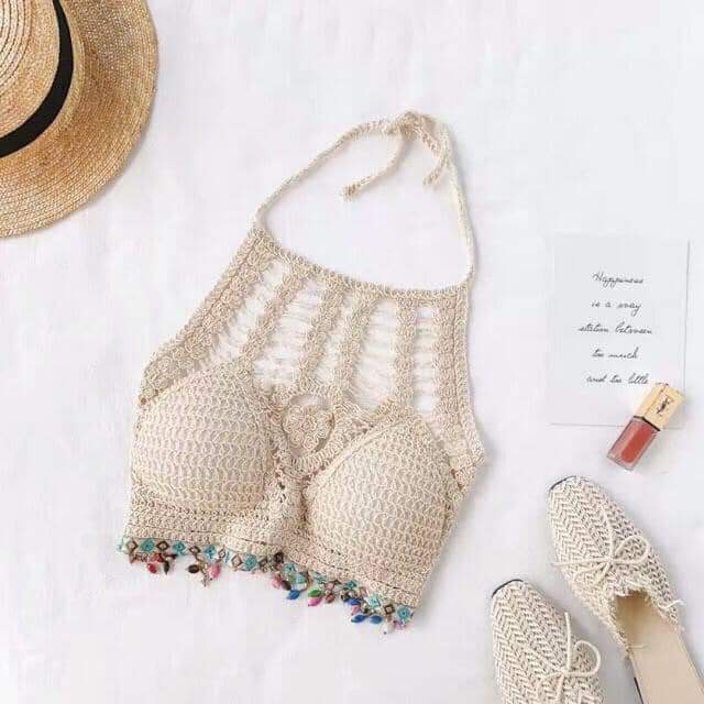 Bikini len đi biển nữ, set 3 món ren yếm hạt hàng Quảng Châu cao cấp Vivi Shop