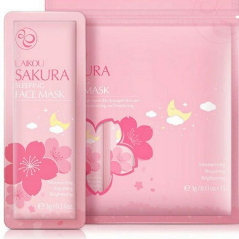 Túi 15 gói mặt nạ ngủ Hoa anh đào Sakura Sleeping Face Mask dưỡng da mụn cấp ẩm thải độc