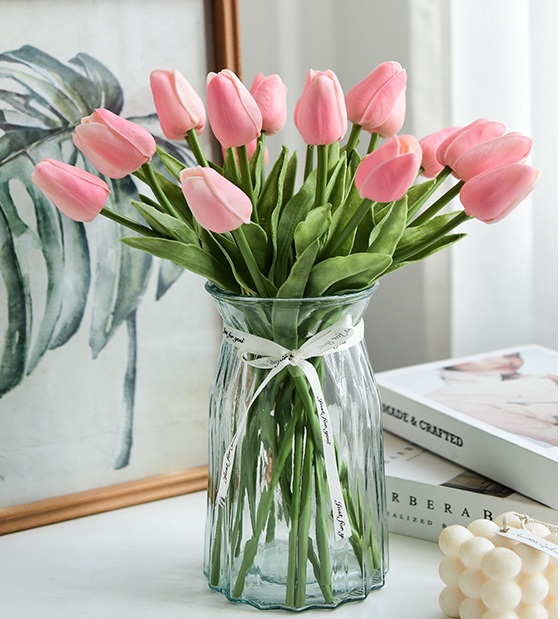 Bó 10 cành hoa tulip giống thật ( 10 cành hoa tuylip giả -lá xoăn -looại 1)