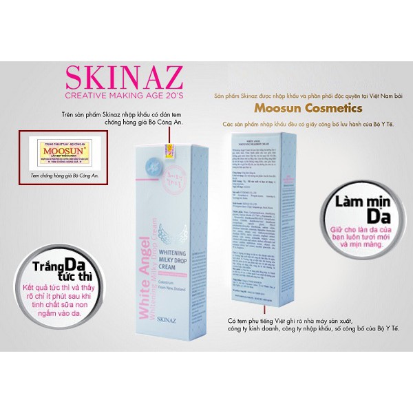 KEM DƯỠNG TRẮNG DA 𝗦𝗞𝗜𝗡𝗔𝗭 𝗪𝗛𝗜𝗧𝗘 𝗔𝗡𝗚𝗘𝗟 PH 5.5 – 70g