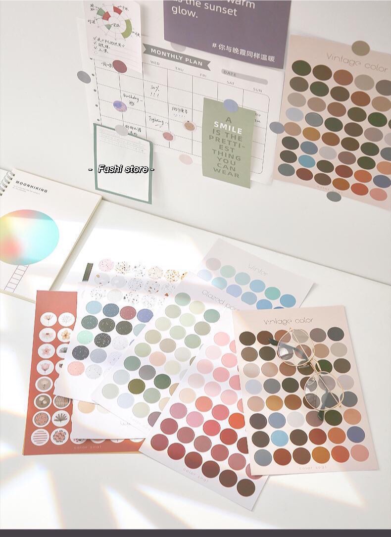 Sticker, Nhãn Dán Tròn Màu Pastel Trang Trí Toploader,Bullet Journal
