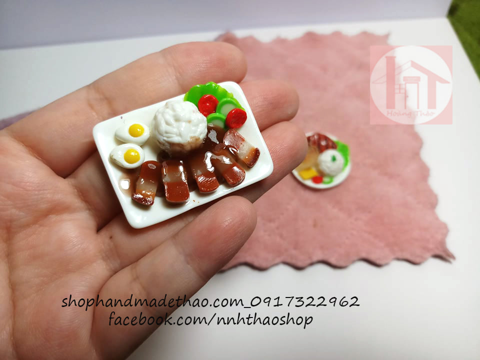 Mô Hình Đồ Ăn Trang Trí Roombox, Dollhouse_Cơm Đĩa