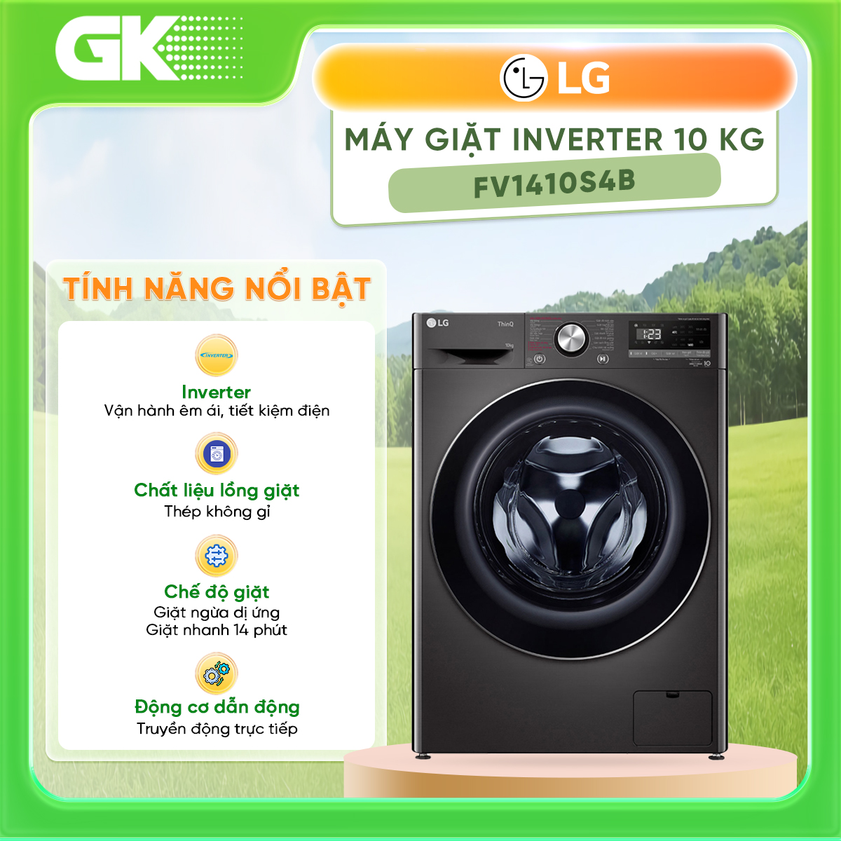 Máy giặt LG Inverter 10 kg FV1410S4B - Cho phép điều khiển máy giặt từ xa qua ứng dụng LG ThinQ Chẩn đoán lỗi Smart Diagnosis - GIAO TOÀN QUỐC - FREESHIP HCM