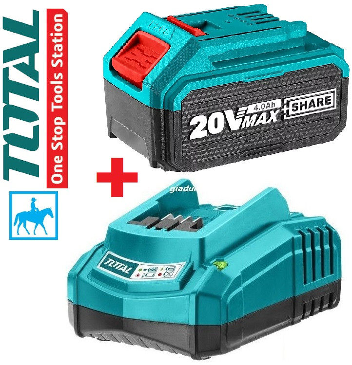 Bộ đế sạc nhanh và pin lithium-ion battery 20v 4.0ah total tfbli2002 tfcli2001