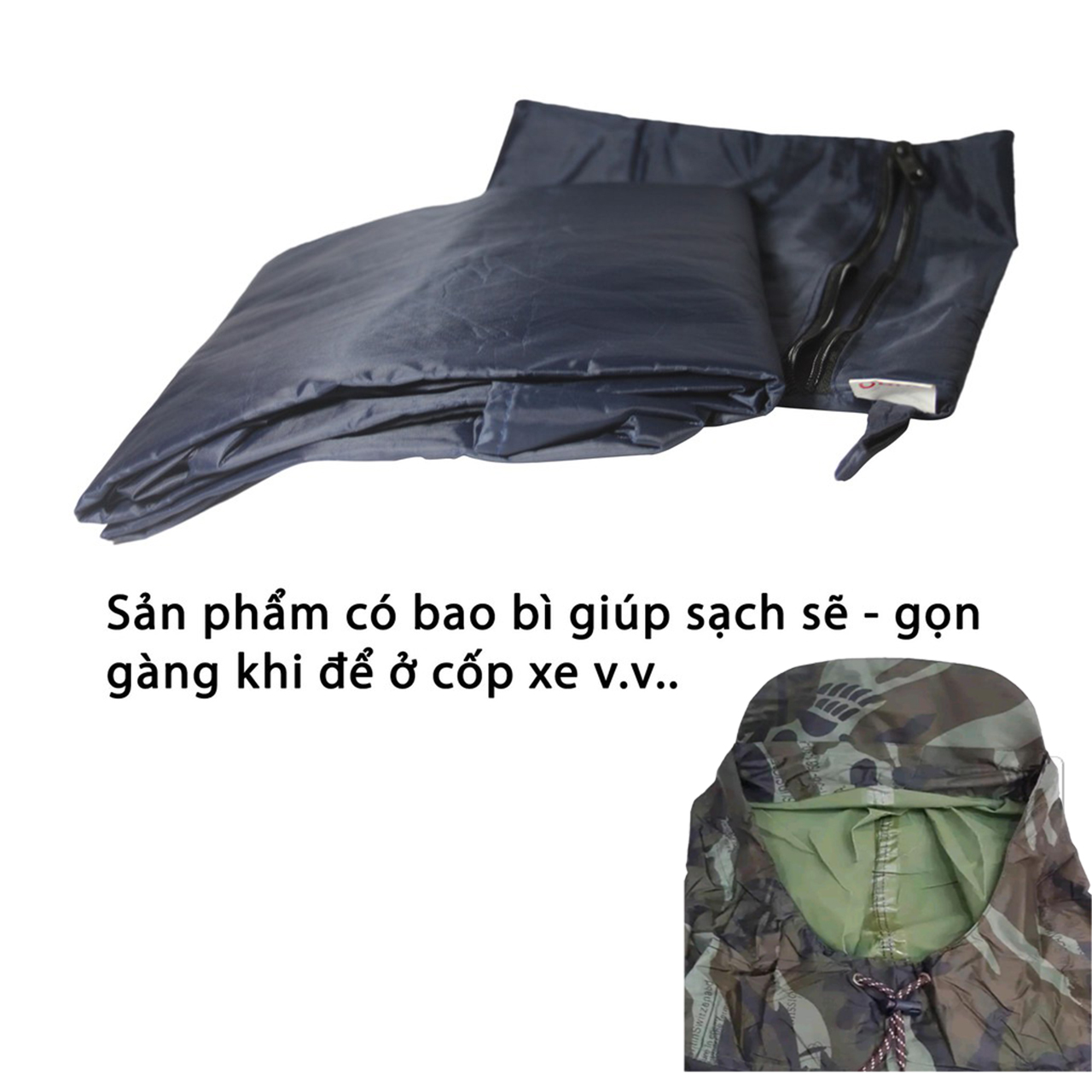 Áo Mưa Vải Dù Xẻ Tà 2 đầu rộng 1m4 Màu Lính Rằn Ri, Áo Mưa Đi Xe Máy dành cho người 70kg