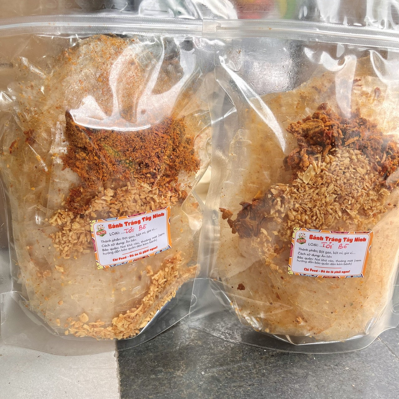Combo 2 bịch bánh tráng trộn tỏi bò vụn ăn vặt