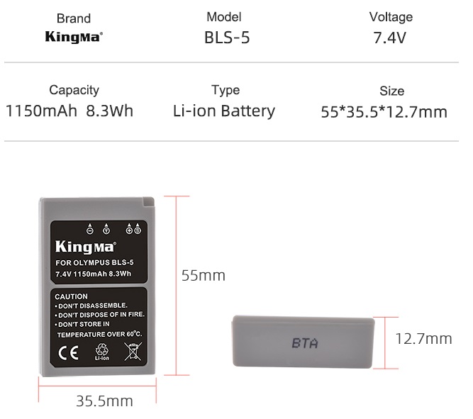 Pin sạc Ver 3 Kingma for BLS1/BLS5