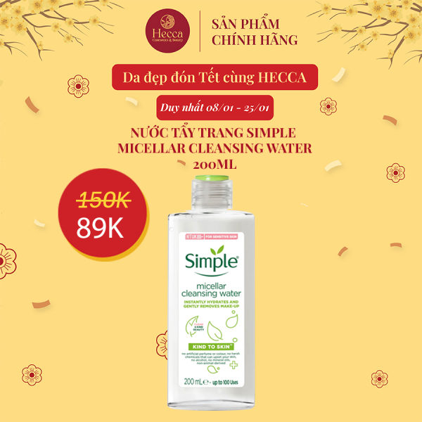 Nước tẩy trang Simple Kind to Skin Micellar Cleansing Water 200ml - Hecca cao cấp