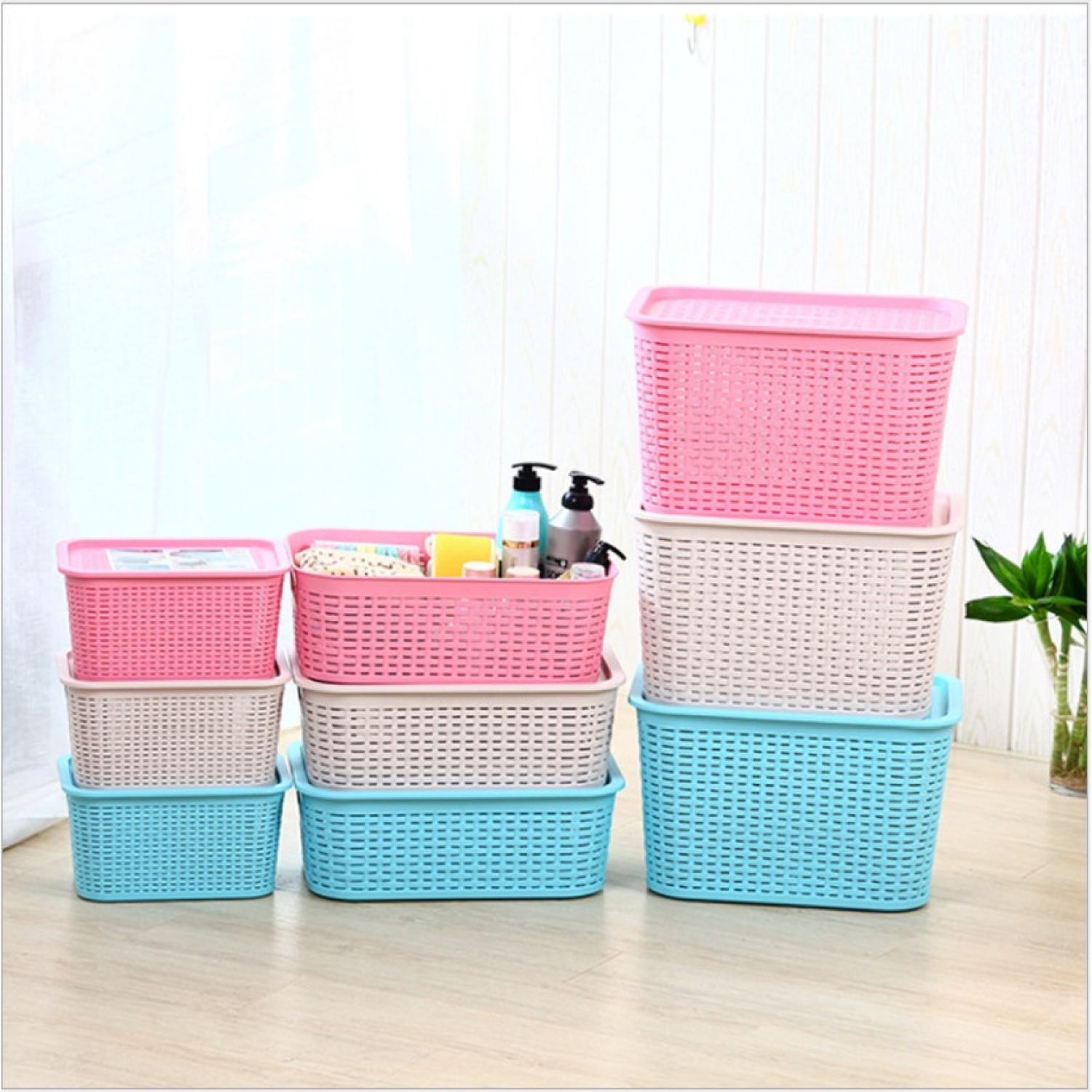 Giỏ nhựa đựng đồ có nắp 28x19x13