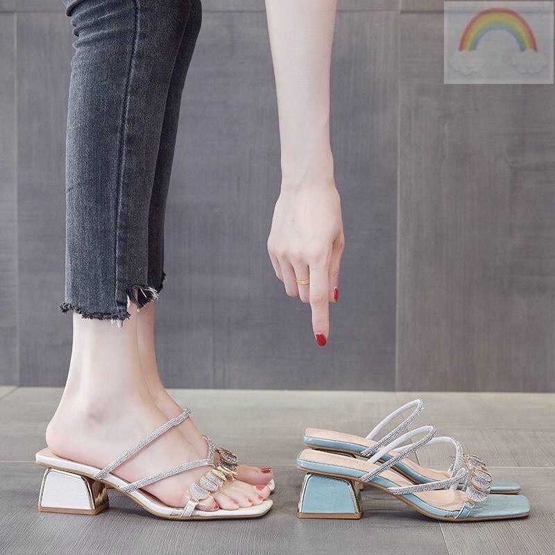 Guốc cao gót mặt đá gót đồng 5cm cao cấp